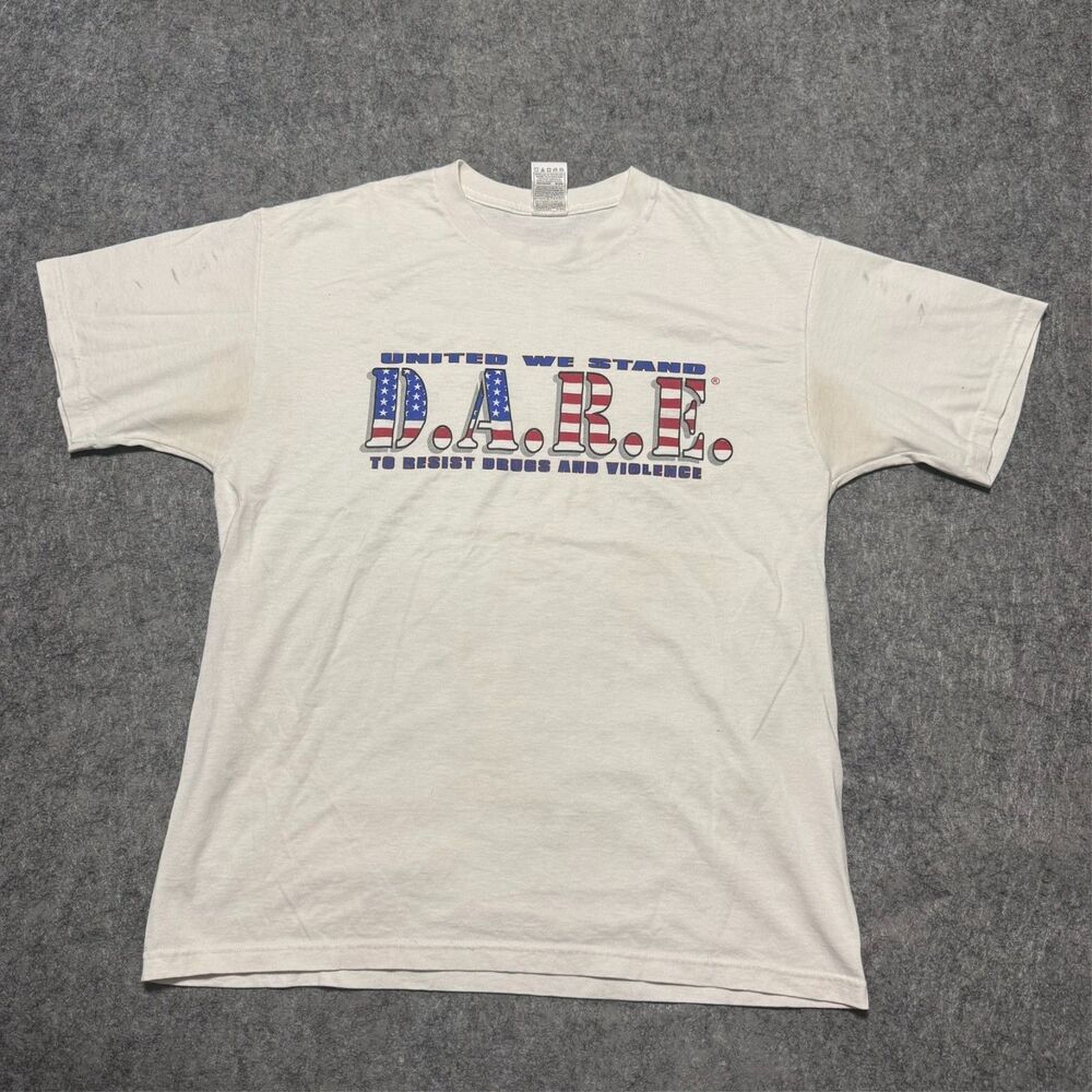 Vintage Y2K Fruit Of The Loom Best DARE T Shirt Mens L White United We Stand